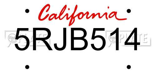 5RJB514 California License Plate