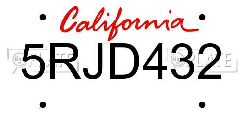 5RJD432 California License Plate