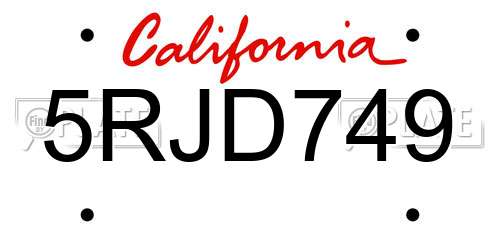 5RJD749 California License Plate