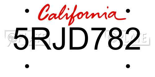 5RJD782 California License Plate