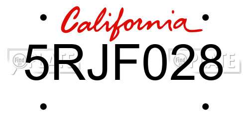 5RJF028 California License Plate