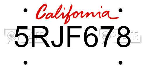 5RJF678 California License Plate