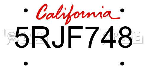 5RJF748 California License Plate