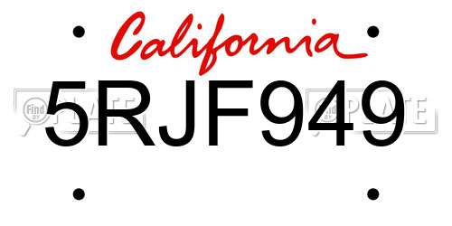 5RJF949 California License Plate