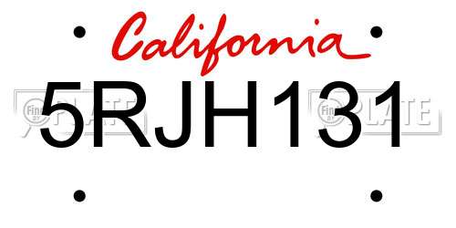 5RJH131 California License Plate