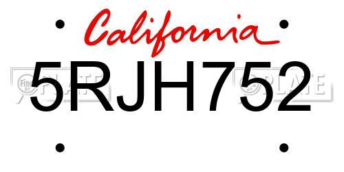 5RJH752 California License Plate