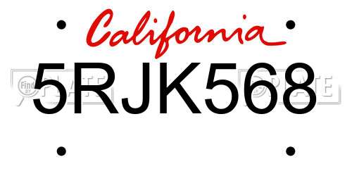 5RJK568 California License Plate