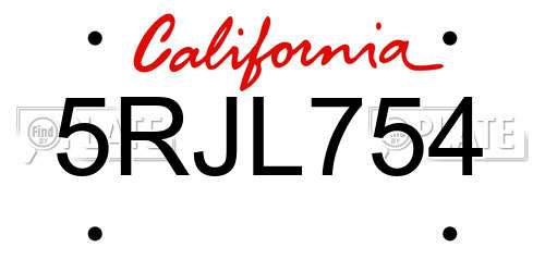 5RJL754 California License Plate