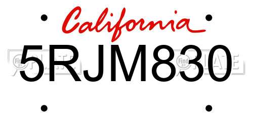 5RJM830 California License Plate