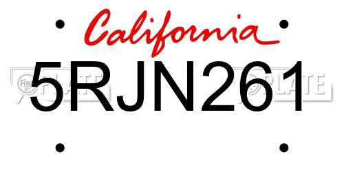 5RJN261 California License Plate