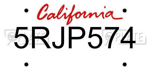 5RJP574 California License Plate