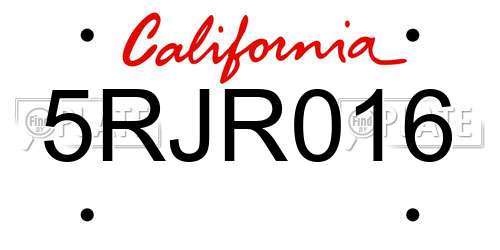 5RJR016 California License Plate