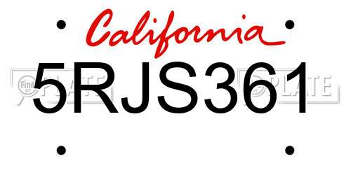 5RJS361 California License Plate