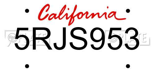 5RJS953 California License Plate
