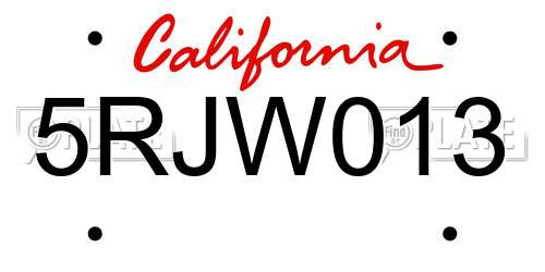 5RJW013 California License Plate