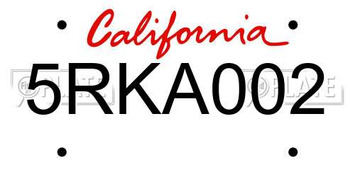 5RKA002 California License Plate