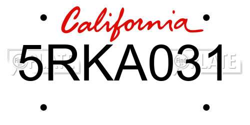 5RKA031 California License Plate
