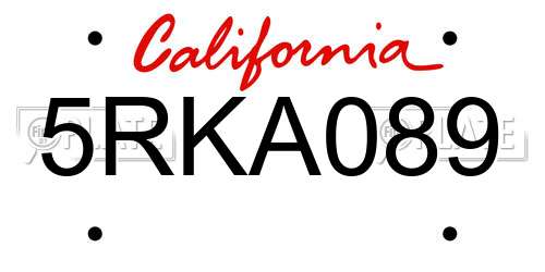 5RKA089 California License Plate