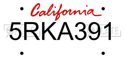 5RKA391 California License Plate