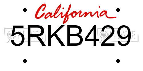 5RKB429 California License Plate