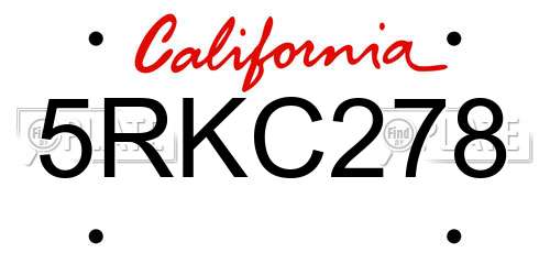 5RKC278 California License Plate
