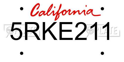 5RKE211 California License Plate