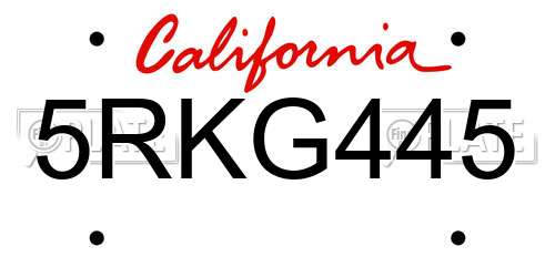 5RKG445 California License Plate