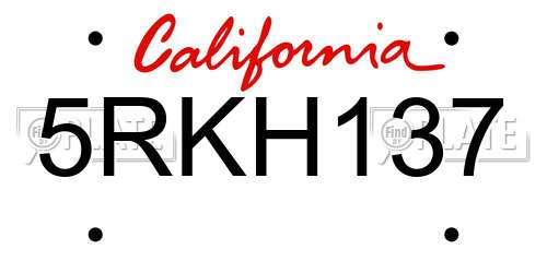 5RKH137 California License Plate