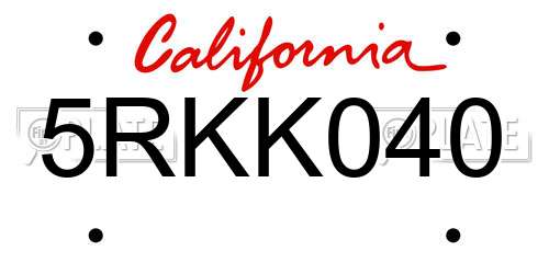 5RKK040 California License Plate