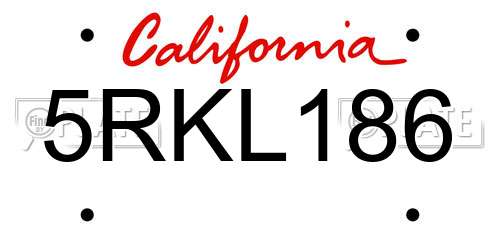 5RKL186 California License Plate