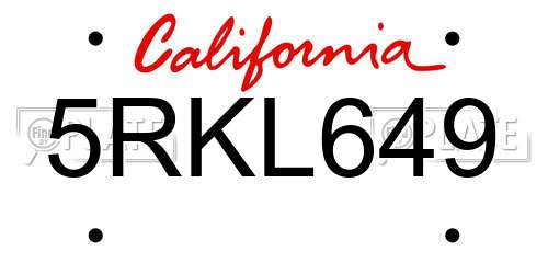 5RKL649 California License Plate