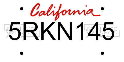 5RKN145 California License Plate