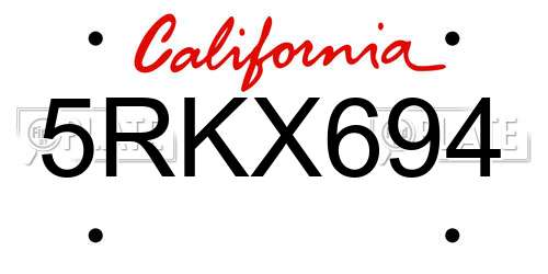 5RKX694 California License Plate