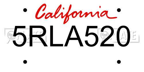 5RLA520 California License Plate