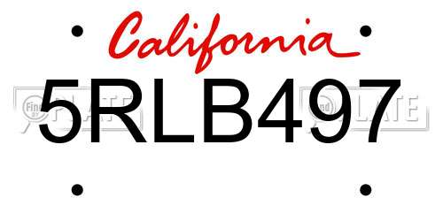 5RLB497 California License Plate