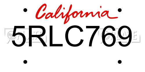 5RLC769 California License Plate