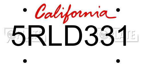 5RLD331 California License Plate