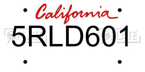 5RLD601 California License Plate