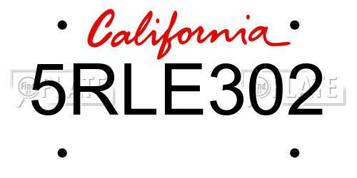 5RLE302 California License Plate