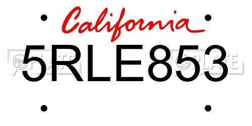 5RLE853 California License Plate