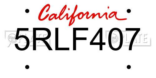 5RLF407 California License Plate