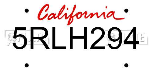 5RLH294 California License Plate
