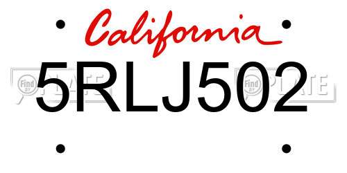 5RLJ502 California License Plate