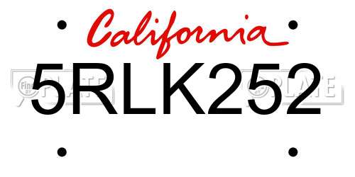 5RLK252 California License Plate
