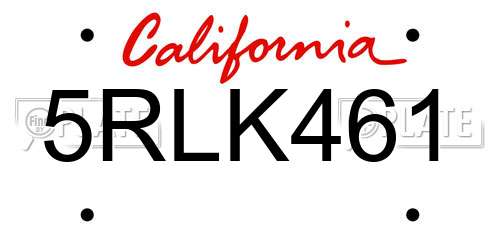 5RLK461 California License Plate