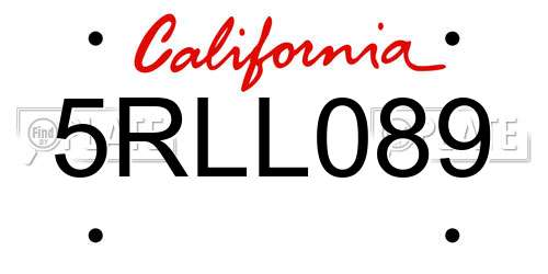 5RLL089 California License Plate