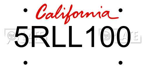 5RLL100 California License Plate