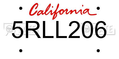 5RLL206 California License Plate