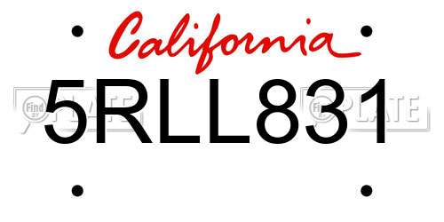 5RLL831 California License Plate