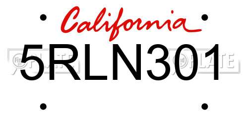 5RLN301 California License Plate